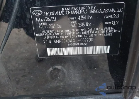 2020 Hyundai Sonata Sel из США, поврежденный, VIN 5NPEF4JAXLH052200